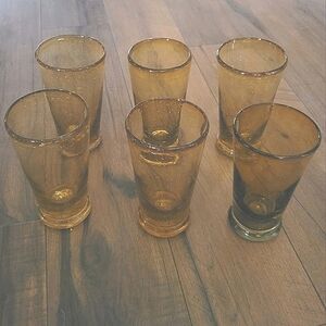 Vintage - Amber Blown Glass Pint Glasses 20 oz Set‎ of 6